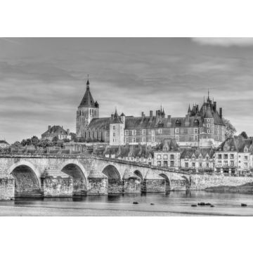Lais Puzzle - Ansicht von Gien mit dem Schloss und der Brücke über die Loire - Frankreich in schwarz weiß - 500, 1.000 & 2.000 Teile