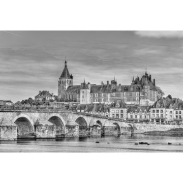 Lais Puzzle - Ansicht von Gien mit dem Schloss und der Brücke über die Loire - Frankreich in schwarz weiß - 2.000 Teile