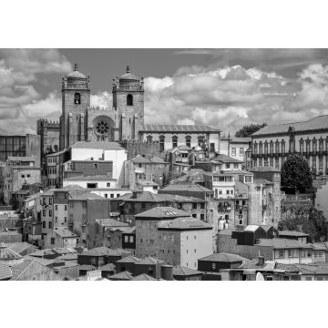 Lais Puzzle - Blick auf die Altstadt von Porto, Portugal mit der Kathedrale und bunten Gebäuden in schwarz weiß - 500, 1.000 & 2.000 Teile