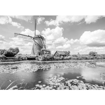 Lais Puzzle - Landschaftsblick auf die alten Windmühlen bei sonnigem Wetter in Kinderdijk, Niederlande in schwarz weiß - 500, 1.000 & 2.000 Teile