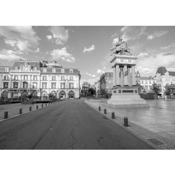 Lais Puzzle - Blick auf den Jaude-Platz mit Statue während des Sonnenuntergangs in der Stadt Clermont-Ferrand in Zentralfrankreich in schwarz weiß - 500, 1.000 & 2.000 Teile