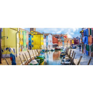 Lais Puzzle - Farbenfrohe Häuser, Kanal, Boot und Kirche auf der berühmten Insel Burano, Venedig, Italien, Panorama - 2.000 Teile