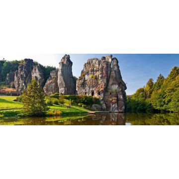 Lais Puzzle - Blick auf die Externsteine mit See vor dem Teutoburger Wald, Deutschland, Panorama - 2.000 Teile