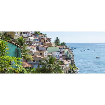 Lais Puzzle - Farbenfrohe Favela-Architektur am Hang der Gemeinde Solar do Unhao mit Blick auf die Allerheiligenbucht in Salvador, Bahia, Brasilien, Panorama - 2.000 Teile
