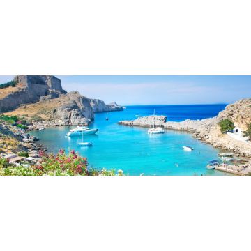 Lais Puzzle - Lindos - Panoramablick auf die Bucht von St. Paul mit der Akropolis von Lindos im Hintergrund (Rhodos, Griechenland), Panorama - 2.000 Teile