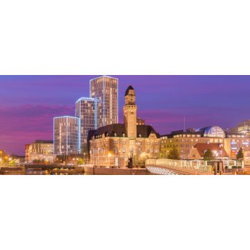 Lais Puzzle - Abendliches Stadtbild von Malmö, Schweden. Moderne und alte historische Gebäude spiegeln sich im Wasser. Malerischer Sonnenuntergang in einer Stadt, Panorama - 2.000 Teile