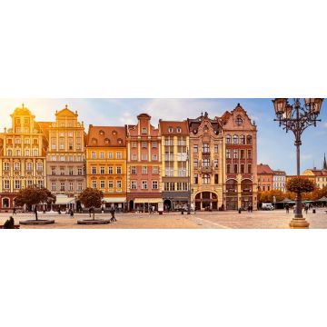 Lais Puzzle - Zentraler Marktplatz in Breslau Polen mit alten bunten Häusern, Straße Laterne Lampe und zu Fuß Touristen Menschen bei herrlichen atemberaubenden Morgen Sonnenaufgang, Panorama - 2.000 Teile