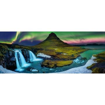 Lais Puzzle - Nordlicht, in Kirkjufell in Island mit Wasserfällen, Panorama - 2.000 Teile