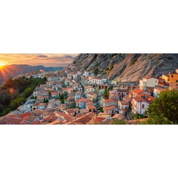Lais Puzzle - Pietrapertoza, Italien, Stadtbild-Luftbild der mittelalterlichen Stadt während eines schönen Sonnenuntergangs, Panorama - 2.000 Teile