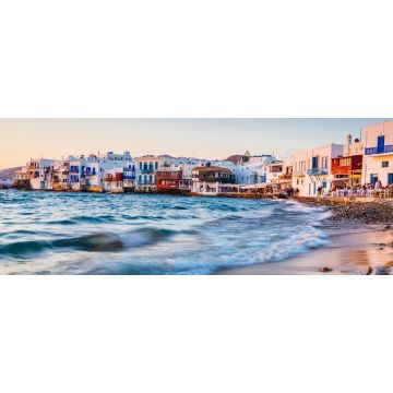 Lais Puzzle - Rauschende Wellen und ein Abendessen bei Sonnenuntergang im märchenhaften Mykonos-Viertel Klein-Venedig, Mykonos, Griechenland, Panorama - 2.000 Teile