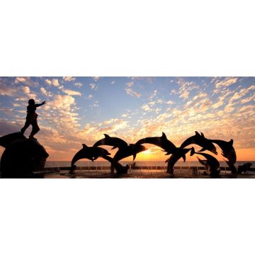 Lais Puzzle - Delfin-Statue vor Sonnenuntergang, Mexiko, Panorama - 2.000 Teile