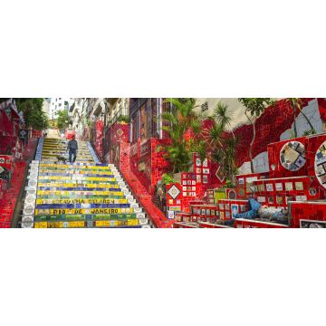 Lais Puzzle - Ein Blick am frühen Morgen auf die Escadaria Selarón (Selaron-Treppe), eine Touristenattraktion neben dem beliebten Ausgehviertel Lapa in Rio de Janeiro, Brasilien, Panorama - 2.000 Teile