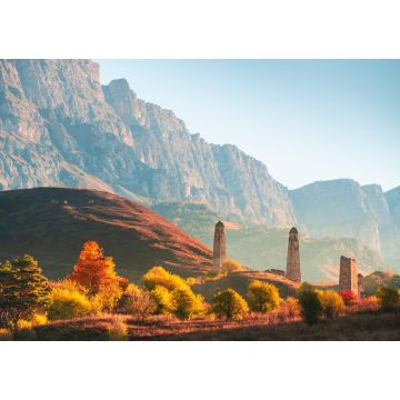 Lais Puzzle - Alter Steinturmkomplex im Erzi-Nationalpark in Inguschetien, Kaukasus, Russland. Schöne Herbstlandschaft bei Sonnenaufgang - 1.000 Teile