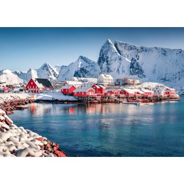 Lais Puzzle - Fesselnde Nachmittagsszene des Dorfes Sakrisoy, Norwegen, Europa. Herrliche Winteransicht der Lofoten. Wunderschöne Meereslandschaft der norwegischen See - 1.000 Teile