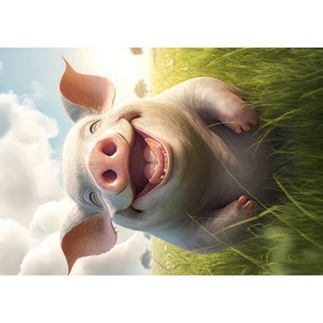 Lais Puzzle - Lachendes Schwein steht auf einer Wiese, Cartoon Style - 1.000 Teile