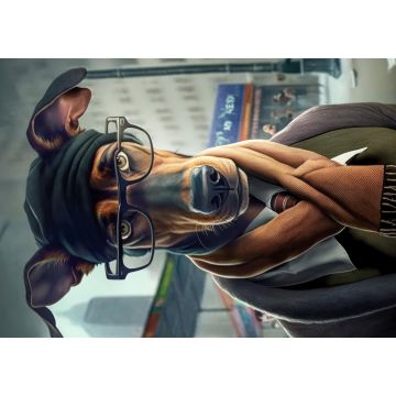 Lais Puzzle - Dobermann mit Brille, Schal, Mantel und Mütze in Stadtszene - 1.000 Teile