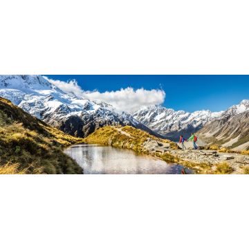 Lais Puzzle - Wanderreise Natur Wanderer in Neuseeland. Paar Menschen zu Fuß auf Sealy Tarns Wanderweg Route mit Mount Cook Landschaft, berühmte Touristenattraktion - 2.000 Teile