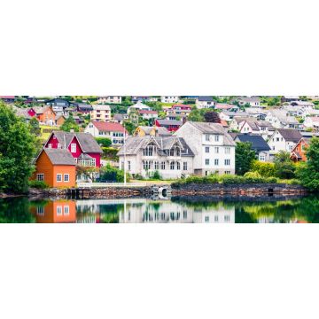 Lais Puzzle - Malerische Sommeransicht des Dorfes Norheimsund, das an der Nordseite des Hardangerfjords liegt. Schöne Morgenszene in Norwegen, Europa. Instagram-Filter getönt - 2.000 Teile