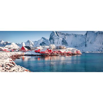 Lais Puzzle - Fesselnde Nachmittagsszene des Dorfes Sakrisoy, Norwegen, Europa. Hervorragende Winteransicht der Lofoten-Inseln. Wunderschöne Meereslandschaft der norwegischen See - 2.000 Teile