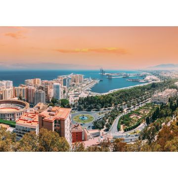 Lais Puzzle - Malaga, Spanien. Panorama Stadtlandschaft Höhenblick auf Malaga bei sonnigen Sommerabenden - 1.000 Teile