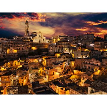 Lais Puzzle - Matera, Basilikata, Italien: Landschaft der Altstadt in der Abenddämmerung unter einem dramatischen Himmel - 1.000 Teile