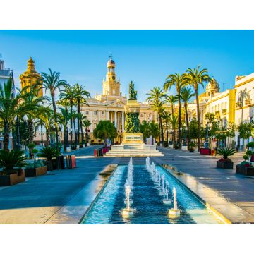 Lais Puzzle - Ansicht eines Brunnens auf dem Platz des Heiligen Johannes von Gott in Cadiz mit Rathaus in Hintergrund - 1.000 Teile
