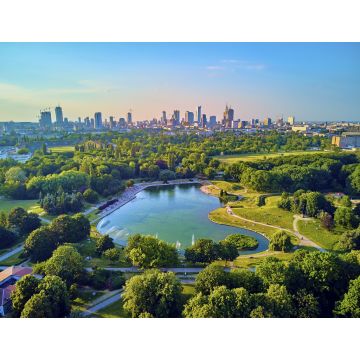 Lais Puzzle - Ein schöner Panoramablick auf den Sonnenuntergang in einem fabelhaften Abend im Juni von der Drohne in Pola Mokotowskie in Warschau, Polen - "Mokotow Field" ist ein großer Park in Warschau - Heißt "Jozef Pilsudski Park" - 1.000 Teile
