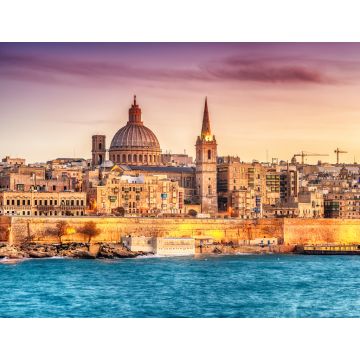 Lais Puzzle - Valletta, Malta: Skyline vom Marsans Harbour bei Sonnenuntergang. Die Kathedrale - 1.000 Teile