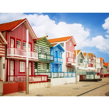 Lais Puzzle - Straße mit typisch gestreiften Häusern Costa Nova, Aveiro, Portugal, retrogetönt - 1.000 Teile