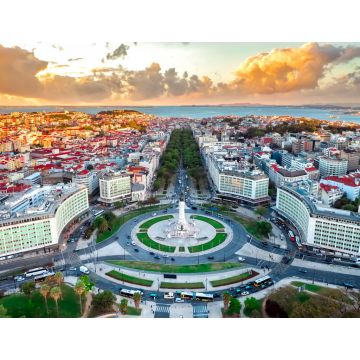 Lais Puzzle - Lissabon Skyline Panorama, Europäische Stadtansicht auf Marques Pombal Platz Monument, Sonnenuntergang, Kreuzung, Portugal - 1.000 Teile