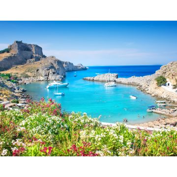 Lais Puzzle - Lindos - Panoramablick auf die Bucht von St. Paul mit der Akropolis von Lindos im Hintergrund (Rhodos, Griechenland) - 1.000 Teile