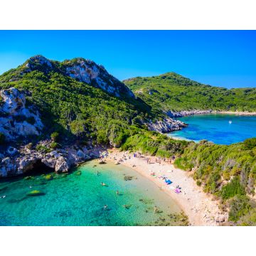 Lais Puzzle - Porto Timoni Strand bei Afionas ist ein paradiesischer Doppelstrand mit kristallklarem azurblauem Wasser auf Korfu, Ionische Insel, Griechenland, Europa - 1.000 Teile