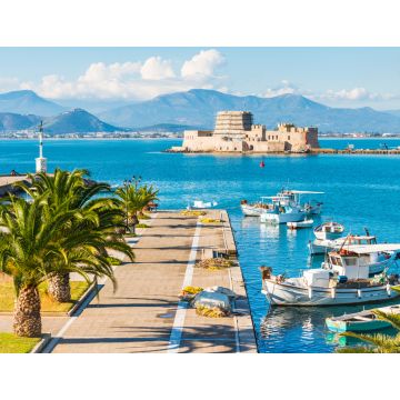 Lais Puzzle - Strandpromenade der Stadt Nauplia und Festung Bourtzi auf einer kleinen Insel in Griechenland - 1.000 Teile