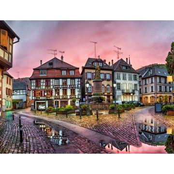 Lais Puzzle - Regnerischer Sonnenuntergang im historischen Dorf Ribeauville, Elsass, Frankreich - 1.000 Teile