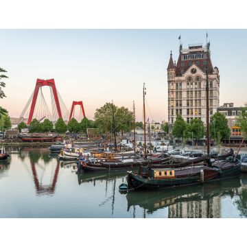 Lais Puzzle - Rotterdam Stadt, Alter Hafen ältester Teil des Hafens, historisches Werftdock, Altes Schiff, Openlucht Binnenvaart Museum, Haringvliet und die Willemsbrug Brücke in der Abenddämmerung im Sommer, Niederlande - 1.000 Teile