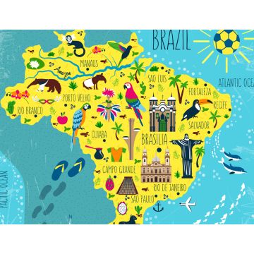Lais Puzzle - Brasilien illustrierte Landkarte, Südamerika, mit Wahrzeichen, Museum, Kirche, traditionellem Essen, brasilianischem Karneval, Tieren und Blumen - 1.000 Teile