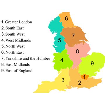 Lais Puzzle - Bunte Karte von England mit Umriss auf weißem Hintergrund - 1.000 Teile