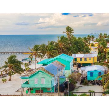 Lais Puzzle - Luftaufnahme des hölzernen Piers und Blick auf das Meer in Caye Caulker, Belize, Karibik - 1.000 Teile