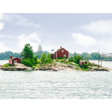 Lais Puzzle - Eine kleine Insel mit einem Haus, im Hintergrund ist die Skyline von Helsinki zu sehen. Aufgenommen in der Nähe von Suomenlinna, Finnland - 1.000 Teile