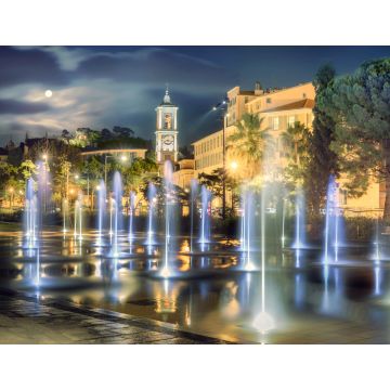 Lais Puzzle - Schöner Springbrunnen auf dem Place Massena in Nizza bei Nacht. Frankreich - 1.000 Teile