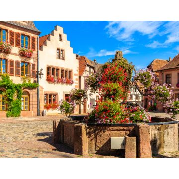 Lais Puzzle - Bunte Häuser auf einem Platz im Dorf Bergheim an der elsässischen Weinstraße, Frankreich - 1.000 Teile