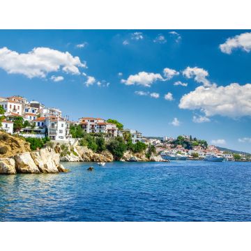 Lais Puzzle - Skiathos Stadt auf der Insel Skiathos, Griechenland. Schöner Blick auf die Altstadt mit Booten im Hafen - 1.000 Teile