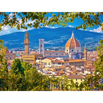 Lais Puzzle - Florenz Dächer und Kathedrale di Santa Maria del Fiore oder Duomo Blick durch Blätter Rahmen - 1.000 Teile