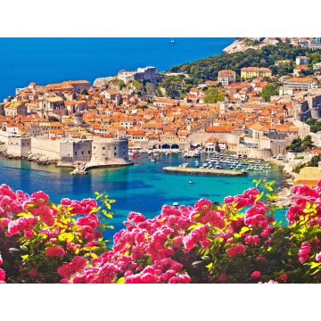 Lais Puzzle - Panoramablick auf die Altstadt von Dubrovnik mit Rosenblüten - 1.000 Teile