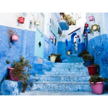 Lais Puzzle - Blaue Allee mit Blumentöpfen in der Medina, Chefchaouen, Marokko - 1.000 Teile