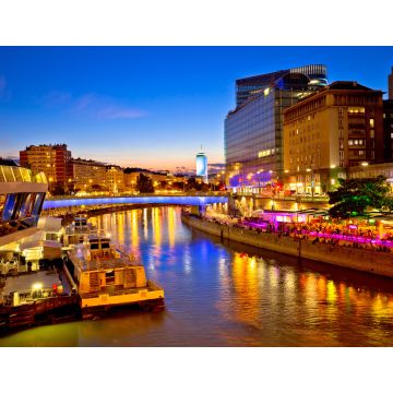 Lais Puzzle - Wien Stadt modernes Flussufer Abendansicht - 1.000 Teile