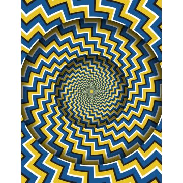 Lais Puzzle - Abstrakter runder Rahmen mit einem rotierenden blau-gelben Zickzack-Streifen-Muster. Optische hypnotische Illusion  - 1.000 Teile