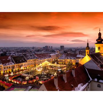 Lais Puzzle - Weihnachtsmarkt in Sibiu, Siebenbürgen, Rumänien. Wunderschöner Sonnenuntergang im Herzen von Siebenbürgen. Stadt auch bekannt als Hermannstadt - 1.000 Teile
