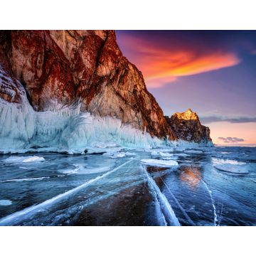 Lais Puzzle - Berglandschaft bei Sonnenuntergang mit natürlichem Eisbruch im gefrorenen Wasser des Baikalsees, Sibirien, Russland - 1.000 Teile