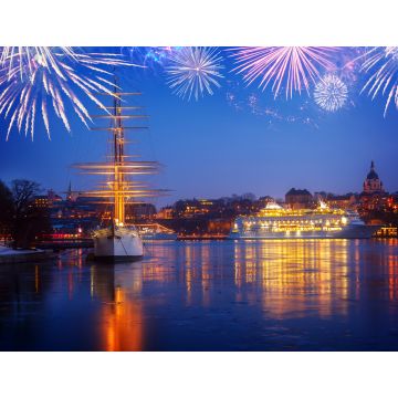 Lais Puzzle - Nächtliche Skyline von Skeppsholmen und Sodermalm in Stockholm mit Fiewerken, Schweden - 1.000 Teile